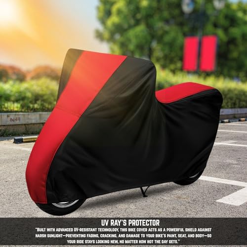 Image of All Weather Protection Two Wheeler Cover for Ather 450X, Scooter & Scooty | Anti Dust, 100% Water Resistance, Heat Resistant, UV Proof - Triple Stitched | (Black Top Red)