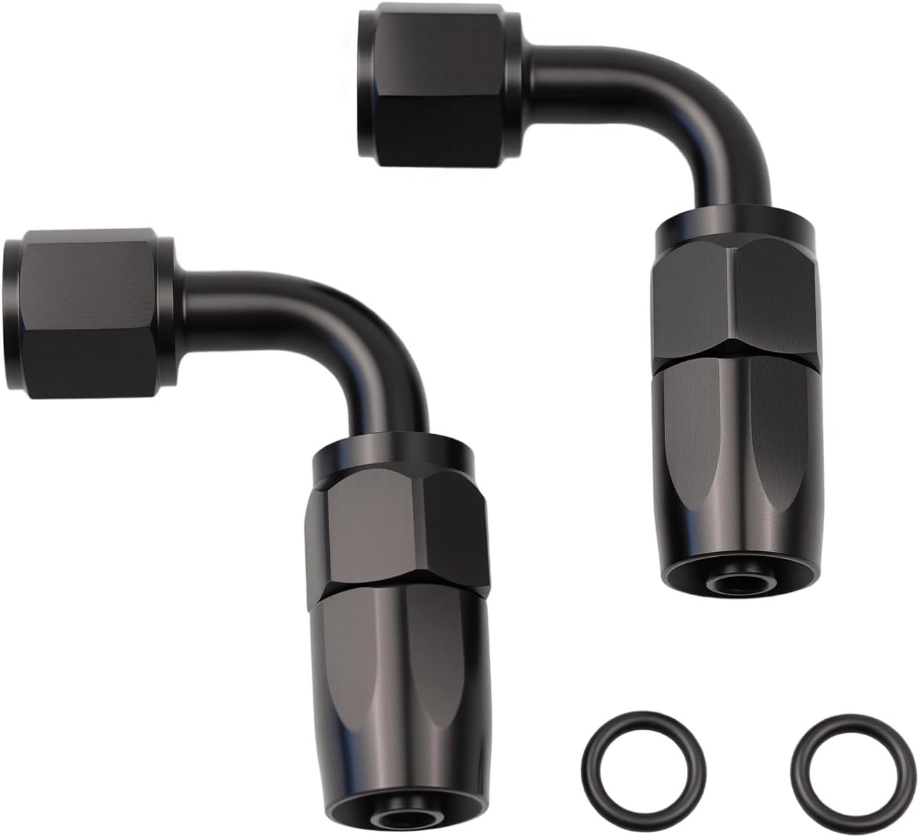 Swivel Hose End Fittings, 90 Degree Rotating Adapter for CPE Braided Hose, Black, 2 Pack
