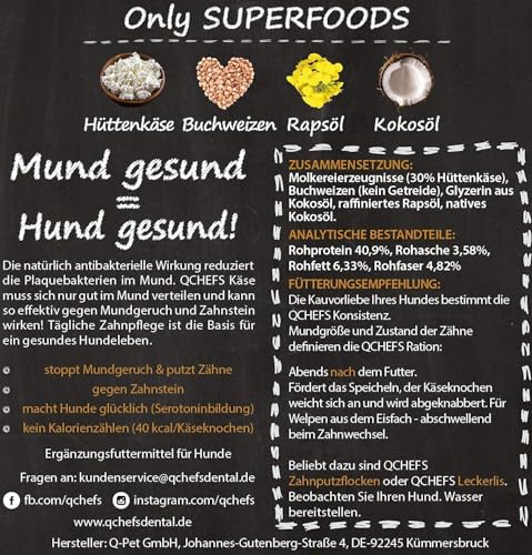 QCHEFS Hard Cracker: Zahnpflege als semiharter Kauknochen für kleine Hunde und Welpen zum Knabbern im Hundekörbchen mit Vitaminen