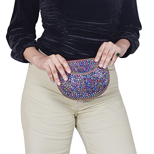 Image of Shakuntala Vintage Clutch - Metal Mosaic Stone & Shell Design Purse - Handmade Women's Handbag