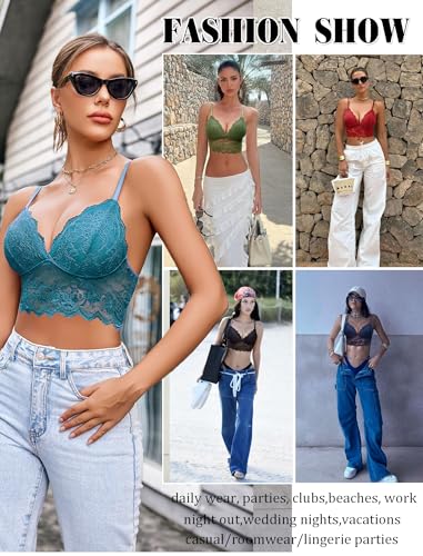 Image of Avidlove Lace Bralettes for Women V Neck Spaghetti Strap Bra Unpadded Tops Sexy Cami Crop Top Going Out Lingerie