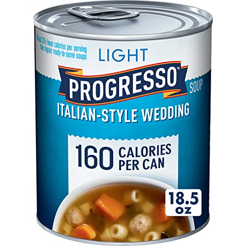 Image of Progresso Light Italian-Style Wedding Canned Soup, 18.5 oz | 160 Calories per Can, Pork & Turkey Meatballs with Carrots & Spinach in Chicken Broth, No Artificial Flavors or Colors