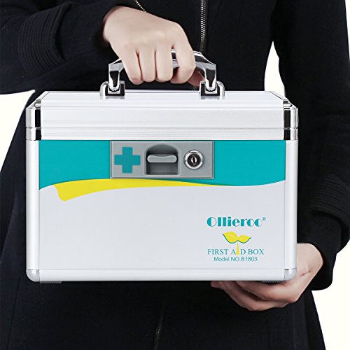 Ollieroo Locking Medicine Box with Key Portable Lock Box for Medication First Aid Box Medium 7.7 x 7.9 x 12 inches Silver