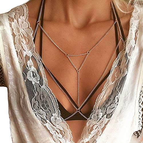 Preisvergleich Produktbild Sethain Schlichte Körperkette, Goldschicht-Ketten, Bikini-Brustkette, Körper-Accessoire, Schmuck für Frauen und Mädchen
