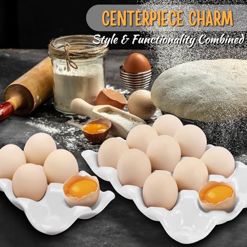 Flexzion 12 + 6 Cups Ceramic Egg Holder for Fridge - 18 Porcelain Egg Tray Container Keeper Storage Organizer Decorative Serving Stand Serveware for Refrigerator Countertop Display Kitchen (White) by Flexzion - Image 6