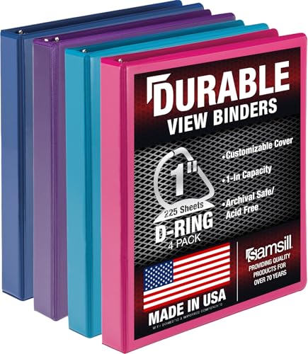 Image of Samsill Durable 1 inch 3 Ring Binder, D Ring Binder, 100% Recycled Chipboard, Fashion Assortment, 4 Pack