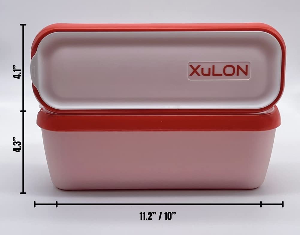XuLON Long Scoop Homemade Ice Cream Container Double Pack- Stackable Freezer and Storage - Non-Slip Base For Meal Prep, Soups Food Complete with Scoops (XLN-RC-DBL-RD)
