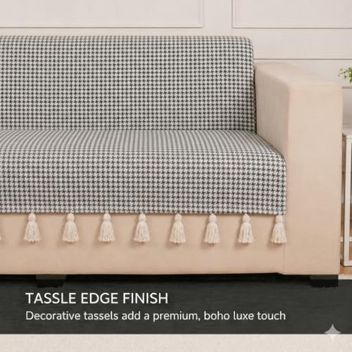 Image of STITCHNEST 'Nomad Weave Collection' 2 Seater Sofa Cover - Full Coverage| Elegant Jacquard Fabric, Decorative Tassels, Washable & Durable for Modern Living44