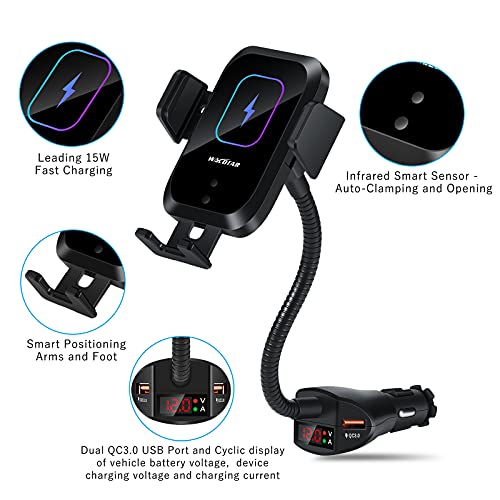Car Cigarette Lighter Wireless Charger- Phone Holder Mount,Automatic Infrared Smart Sensing 15W Qi Fast Wireless Charging Cradle For Cell Phone,Dual Usb, Double Qc3.0 Output #TOP2