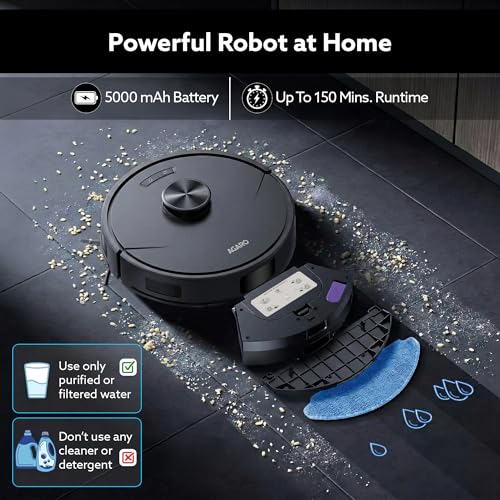 Image of AGARO Alpha Pro Robot Vacuum Cleaner, 2-in-1 Vacuum & Mop, 8000Pa Suction, LiDAR Navigation, App Control, Up to 150min Runtime, Automatic Cleaning, Rechargeable Robotic Vacuum for Hard Floor & Carpet