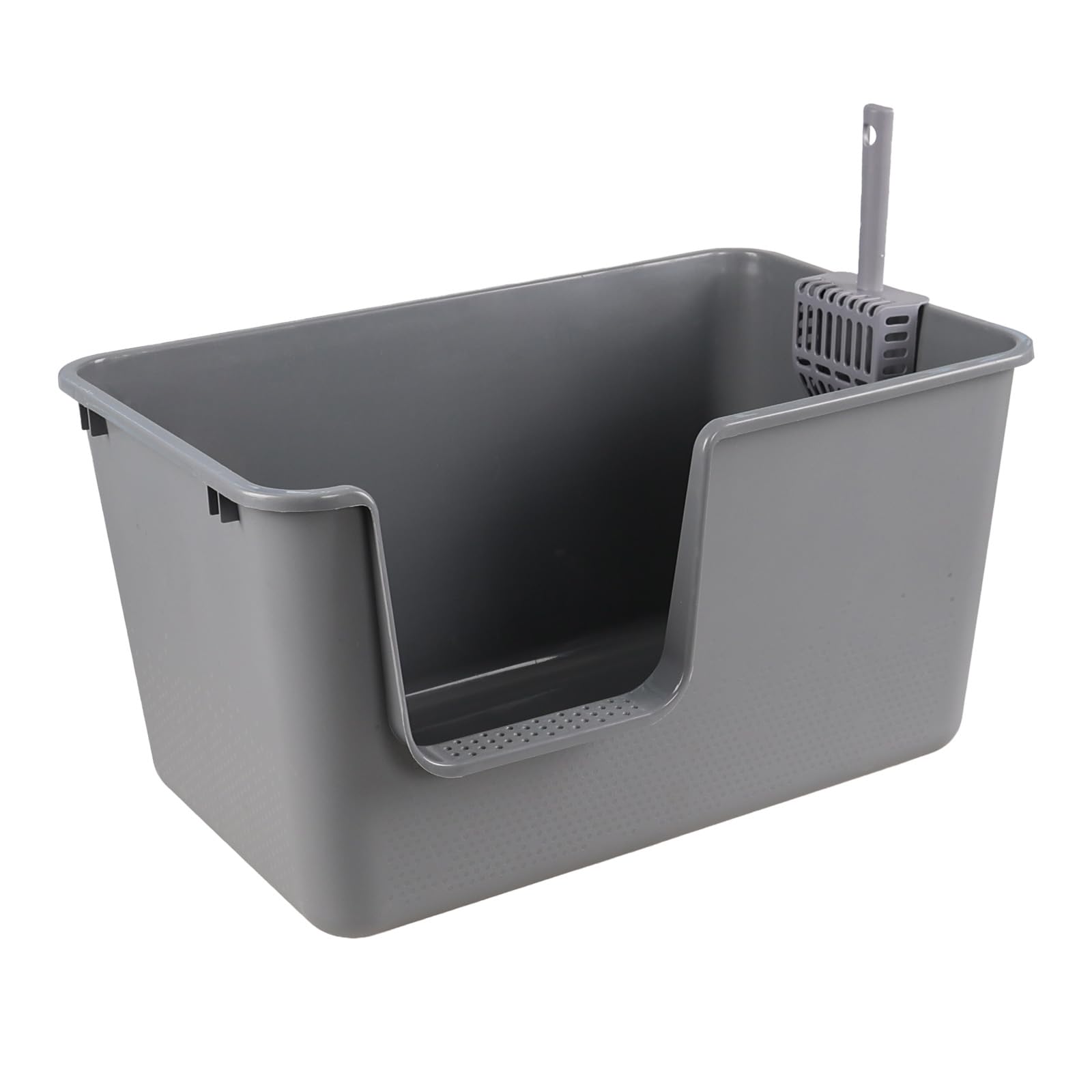 Ziglous 4 Packs Large Plastic High Side Litter Box, Anti-Splashing Kitty Litter Trays with Scoop, Gray,