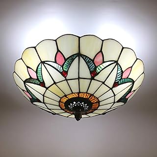 Skyweel 12 Inch Tiffany Style Ceiling Light Vintage Stained Glass Ceiling Lamp Flush Mount Ceiling Lighting Fixtures Lamps (A001 30CM Y)