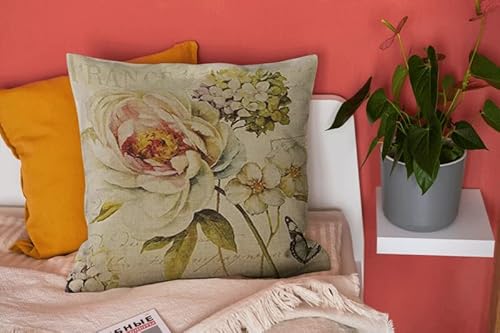 Sistwon Vintage Flower Throw Pillow Covers Peony Rose Home Decorative Pillow Covers Retro Cotton Linen Square Decorative Cushion Covers, White (Pillows-011) #TOP5