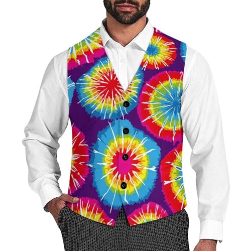 Colored Tie-dye Circles Men's Suit Vest Slim Fit V-Ncek Waistcoat Business Casual Vest
