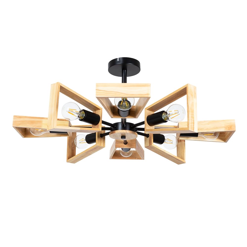 Arte Lamp Brussels Lampadario Soggiorno Plafoniera LED Soffitto 1 Luce in Metallo e Legno Nero per Soggiorno Cameretta con Luce Uniforme per Ambienti Interni