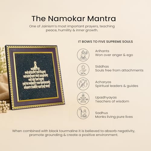 Image of Astrotalk Jain Namokar Mantra Frame with Black Tourmaline | Spiritual Wall Frame for Positive Energy, Peace & Protection | Home Decor for Living Room & Pooja Room | Housewarming Gifts for New Home