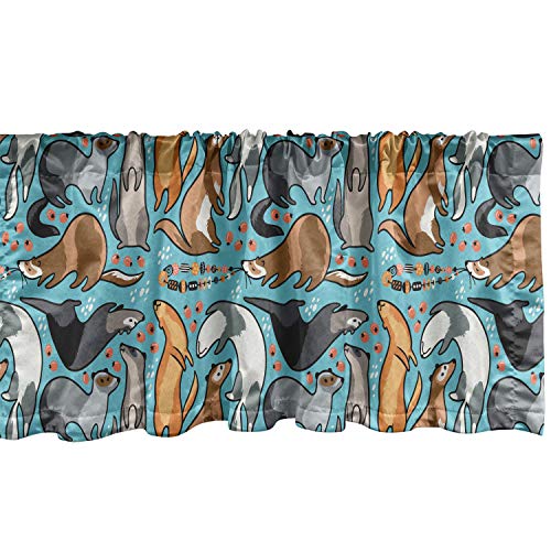 Lunarable Ferret Window Valance, Composition of Multiple Playful Ferrets with Berries and Beads as Simplistic Artwork, Curtain Valance for Kitchen Bedroom Decor with Rod Pocket, 54