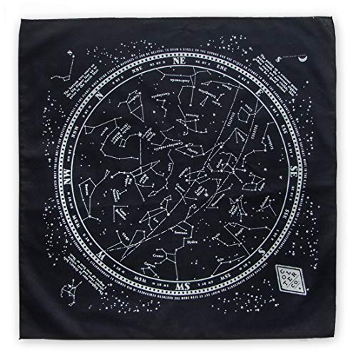 Stargazer Star Chart, Stargazer Survival Bandana with Glow in The Dark Ink | 100% Cotton Black Bandana, Constellation Star Chart, Made in The USA