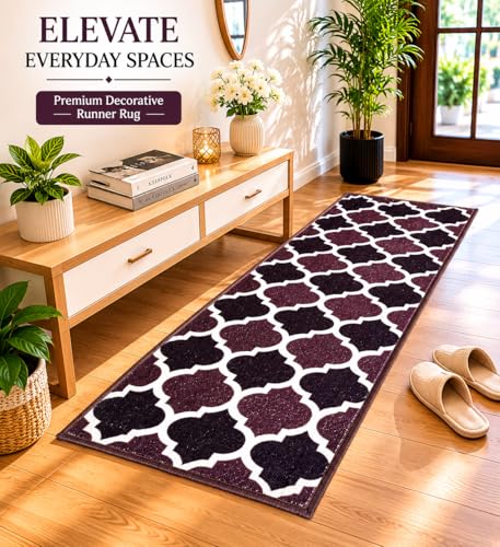 Image of Matz&More Trellis Islamic Runner Mat | 50x120 CM | Two Toned Brown | Nylon Tufted Gel Baking Anti-Slip | Doormat for Home Entrance, Kitchen & Bedroom