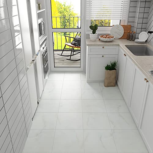 Veelike 12 Pack Offwhite Marble Peel And Stick Floor Tile 12''X12'' Vinyl Floor Tiles Stick On Tiles For Floor Waterproof Self Adhesive Vinyl Flooring Sticker Removable For Bathroom Kitchen Bedroom #TOP6