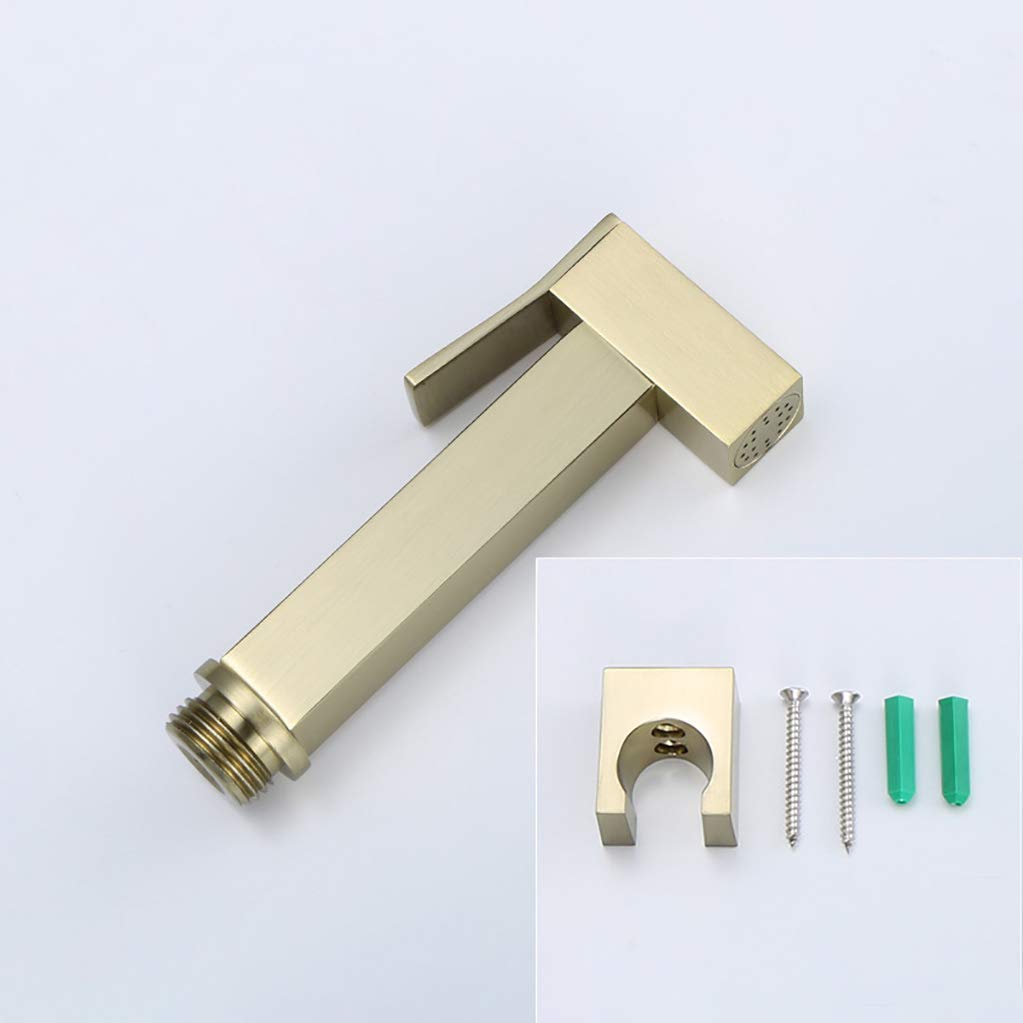 Bidet Quadrato in Oro Spazzolato, doccetta per WC, Rubinetto igienico, Set da Parete, D (D)