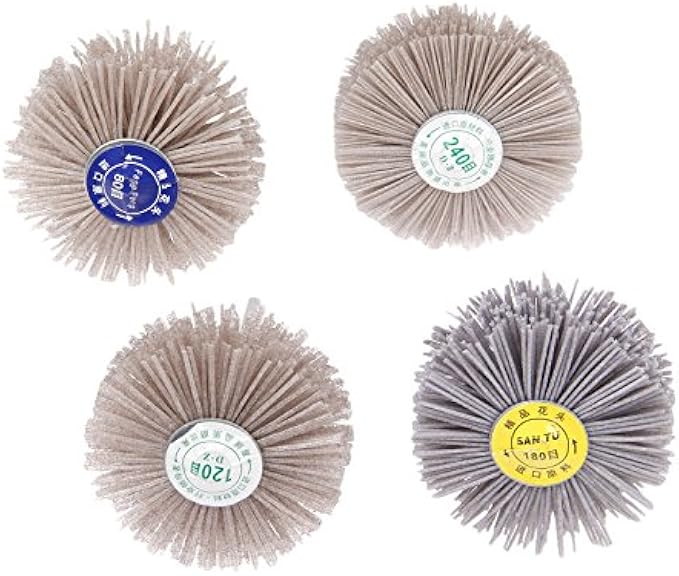 Mtsooning 4PCS Nylon Wheel Brush, Polish Grinder Brush 80, 120, 180, 240 Grit, Abrasive Grinding Head with Threaded Shank for Removing of Corrosion Rust Paint