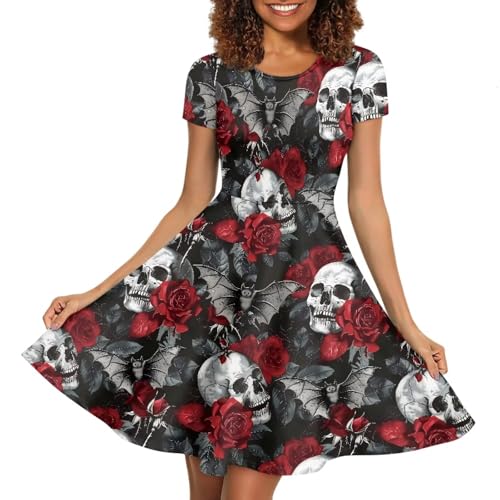 Binienty Women's Summer Casual Loose Crewneck Dress Ruffle Puffy Long Sleeve High Waist Midi Dress