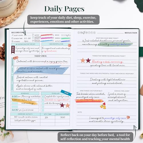 Image of Mental Health Journal, Anxiety & Guided Journal for Women, 91 Days Self-Care Journal to Practice Positive Thinking, ADHD Planner with Mood Tracker (A5 Size)-Dark Green