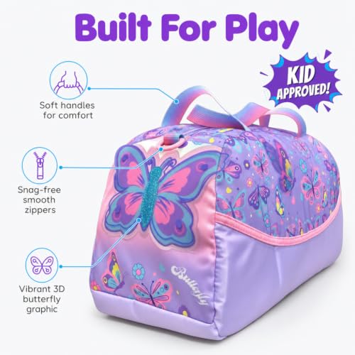 Image of Kids 3D Print Duffle Bag - Boys Travel, School & Sports Bag (Butterfly Purple)