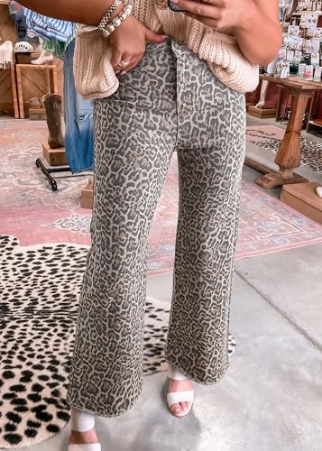 Women's Leopard Printed Straight Leg Jeans High Waisted Stretchy Boyfriends Wide Leg Denim Pants Trendy 20253