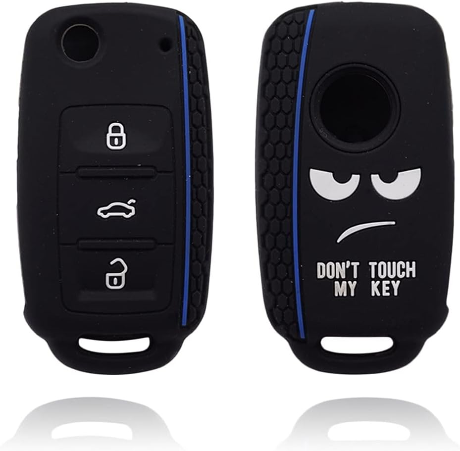 Key Case For Car Keys Car Key Cover Case For V-W G-o-l-f P-o-l-o P-a-s-s-a-t S-c-i-r-o-c-c-o T-i-g-u-a-n For S-k-o-d-a O-c-t-a-v-i-a Seat 3Buttons Interior Accessories (Color Name : Black blue line)