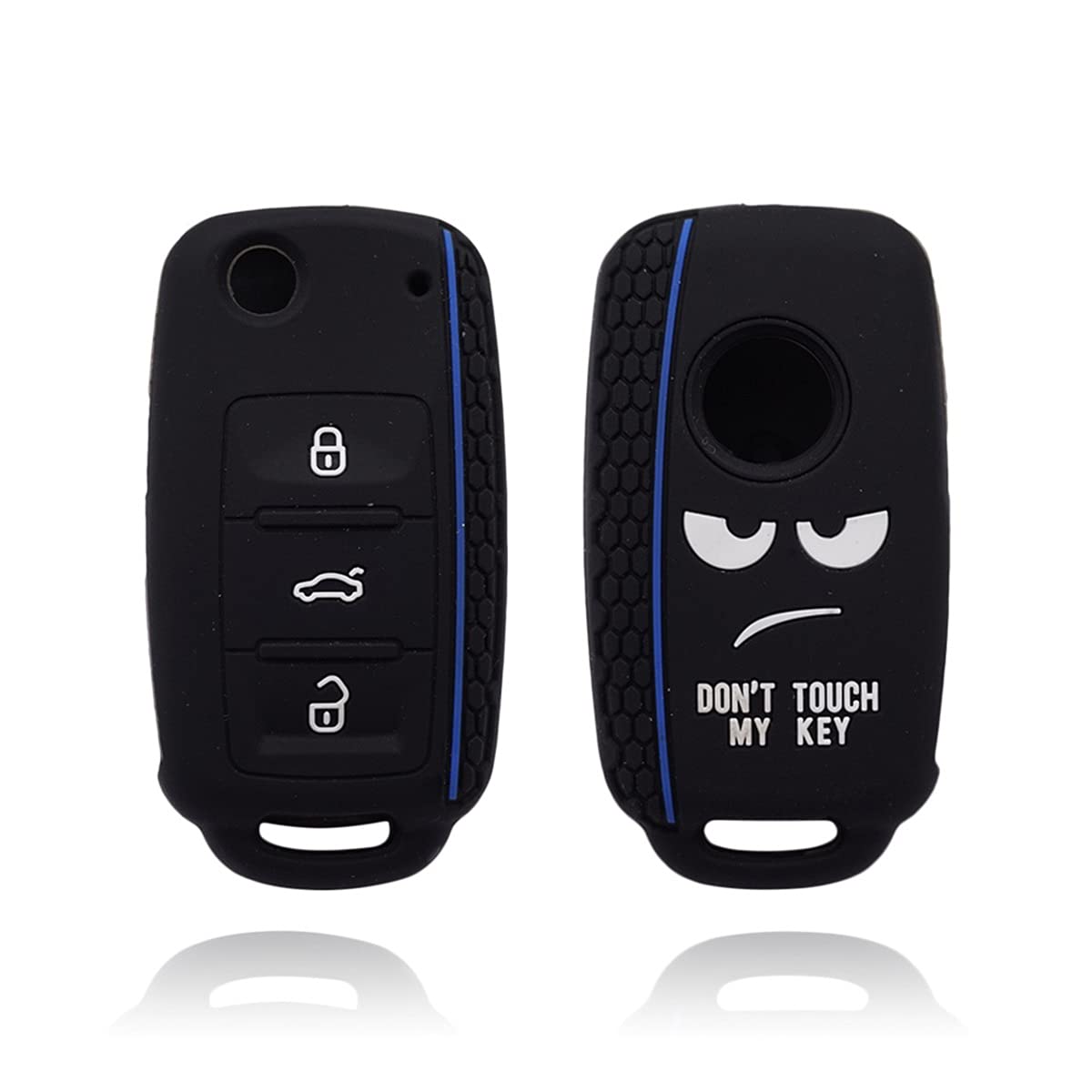 Key Case For Car Keys Car Key Cover Case For V-W G-o-l-f P-o-l-o P-a-s-s-a-t S-c-i-r-o-c-c-o T-i-g-u-a-n For S-k-o-d-a O-c-t-a-v-i-a Seat 3Buttons Interior Accessories (Color Name : Black blue line)