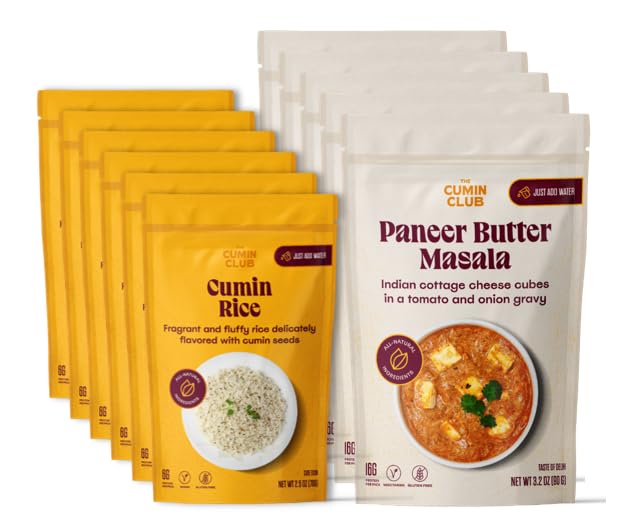 The Cumin Club Paneer Butter Masala - Paquete de curry instantáneo + lados de arroz, comidas vegetarianas listas para comer (paquete de 5 masala de