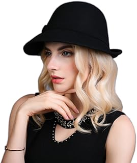YSJOY Womens 100% Wool Elegant Flower Roll-up Brim Fall Winter Hat Warm Bucket Hat Derby Hat Cloche Hat Black