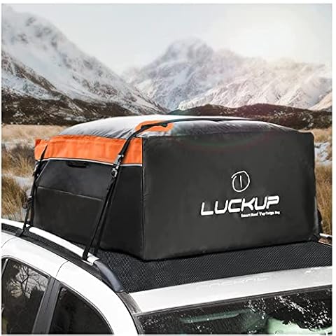 LUCKUP Roof Rack Car Cargo Carrier Bag18.5 Cubic Ft Rooftop Box Waterproof &Durable with Anti-Slip Mat Heavy Duty Wide Straps and Buckles Compatible for All Car Models (Black & Orange) Cover