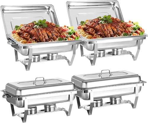 FKINGLRK 8 QT 4 Pack Ensemble De Buffet De Plats De Frottement en Acier Inoxydable Pleine Grandeur, Ensemble De Chauffeurs De Chafer À Restauration Rectangulaire Argentée FKINGLRK 8 QT 4 Pack Ensemble De Buffet De Plats De Frottement en Acier Inoxydable Pleine Grandeur, Ensemble De Chauffeurs De Chafer À Restauration Rectangulaire Argentée