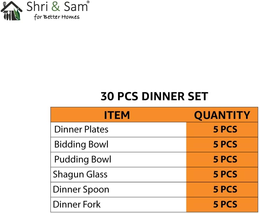 Shri & Sam Stainless Steel Shagun Solid Dinner Set (30 Pcs Set)
