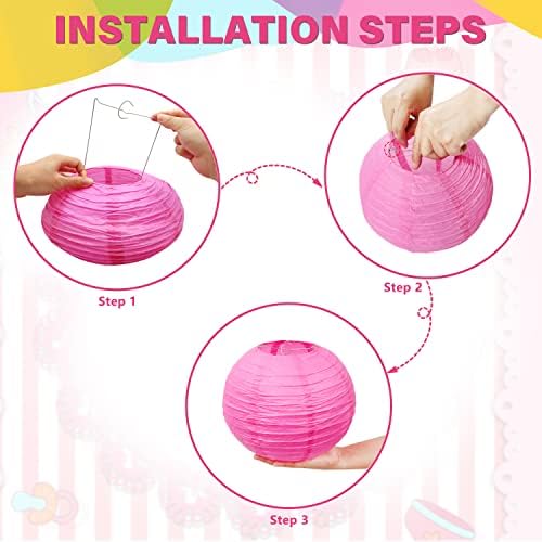 Paper Lanterns, 16 Pcs Round Colorful Paper Lantern with Wire Ribbing, Multicolor Assorted Size 4'' 6'' 8'' 10'' Hanging Lanterns for Weddings, Parties, Celebrations, Patios Decoration