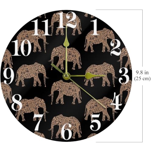 Horloge murale décorative éléphant marron quartz au design raffiné