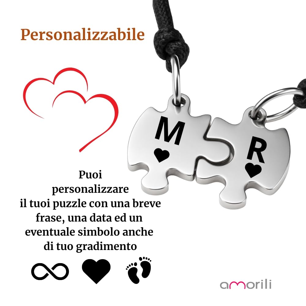 Collana Puzzle Coppie Fidanzati Amiche in Acciaio Inox | Personalizzata con Incisione | Set Due Metà | Gioiello Simbolico Amicizia e Amore | Idea Regalo cll0788