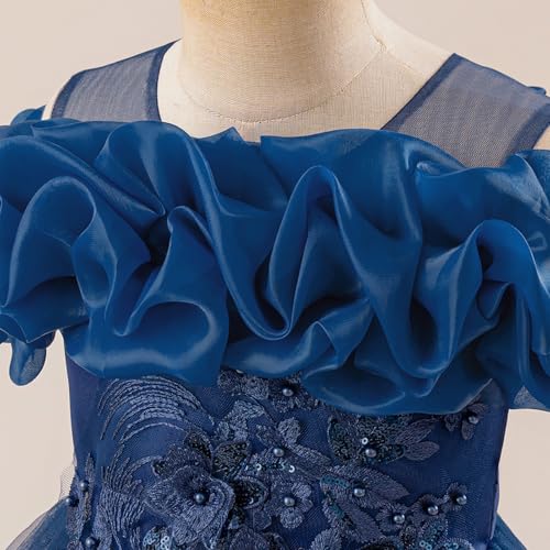 IDOPIP Sequin Embroidery Flower Girl Maxi Dress for Wedding Party Birthday Princess Dresses Pageant Ruffle Cold Shoulder Gown4