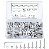 TOOINKCV 750 Pcs M2.5 Screws, Nuts and Washers Set - Metric Hex Socket Head Cap Bolts Kit - Stainless Steel Machine Screws Assortment With Fully Threaded Hex Nuts