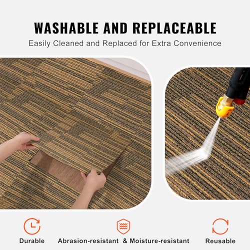Image of VEVOR Carpet Tiles Reusable, 20 inchx 20 inch Carpet Squares with Padding Attached, Soft Padded Carpet Tiles, Easy Install DIY for Bedroom Living Room Indoor Outdoor (16 Tiles, Mixed Brown)