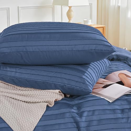 Image of NEXHOME PRO Duvet Cover Full,3 Pieces Boho Tufted Duvet Cover Set, Soft and Lightweight 100% Washed Microfiber Comforter Cover Set for All Season(Sea Blue,80 x 90)-No Comforter