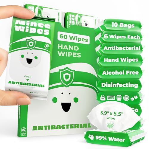 Impossibly Compact Travel Antibacterial Wipes Hand Sanitizer - 99% Water and Aloe - Safe for Sensitive Skin & Hypoallergenic Hand Wipes - Travel Essentials For Adults & Kids, 10 Pack Total 60 Wipe