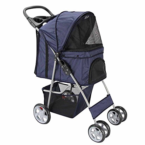 Paws & Pals Pet Stroller Cat/Dog Easy Walk Folding Travel Carrier Carriage, Navy Blue