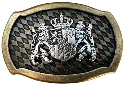 BELTINGER Gürtelschnalle Löwen mit Wappen | Buckle Wechselschließe Gürtelschließe 40mm Massiv | Für die Tracht | bicolor g/s