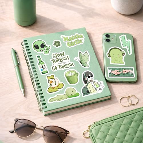 Image of Green Aesthetic Sticker Pack (55+ Stickers) | Soft Sage Green Theme | Glossy Premium Vinyl | Waterproof, Scratch & Fade Resistant | Stickers for Laptop, Bottle & Phone Cover