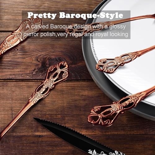 Runfly Gorgeous Retro Royal Rose Gold Stainless Steel 48-Piece Flatware Set - image 5