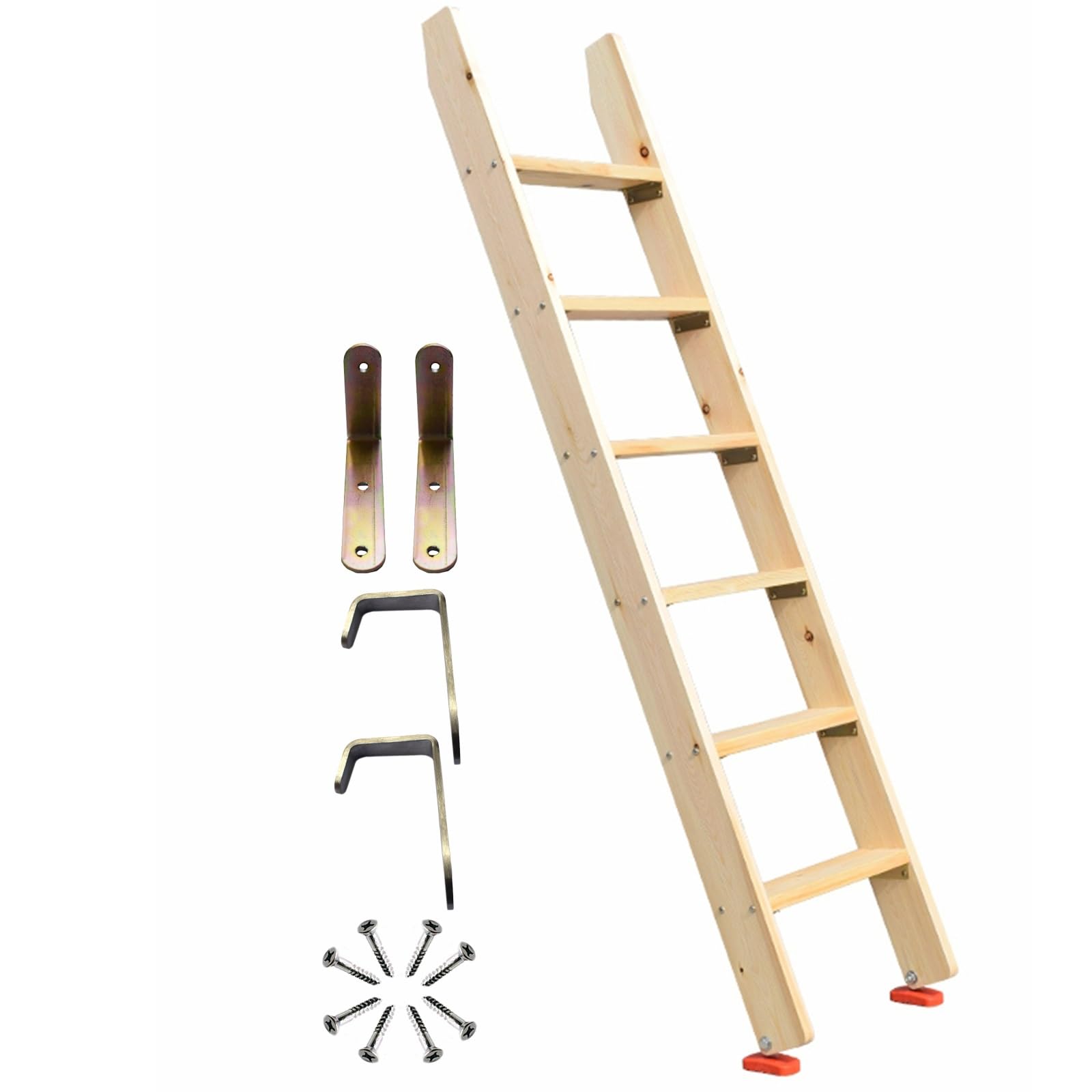 Replacement Bunk Bed Ladder with Wide Steps, Hooks, and Rubber Pads for Secure Climbing in Dorm, Camper, or Kids' Bedroom